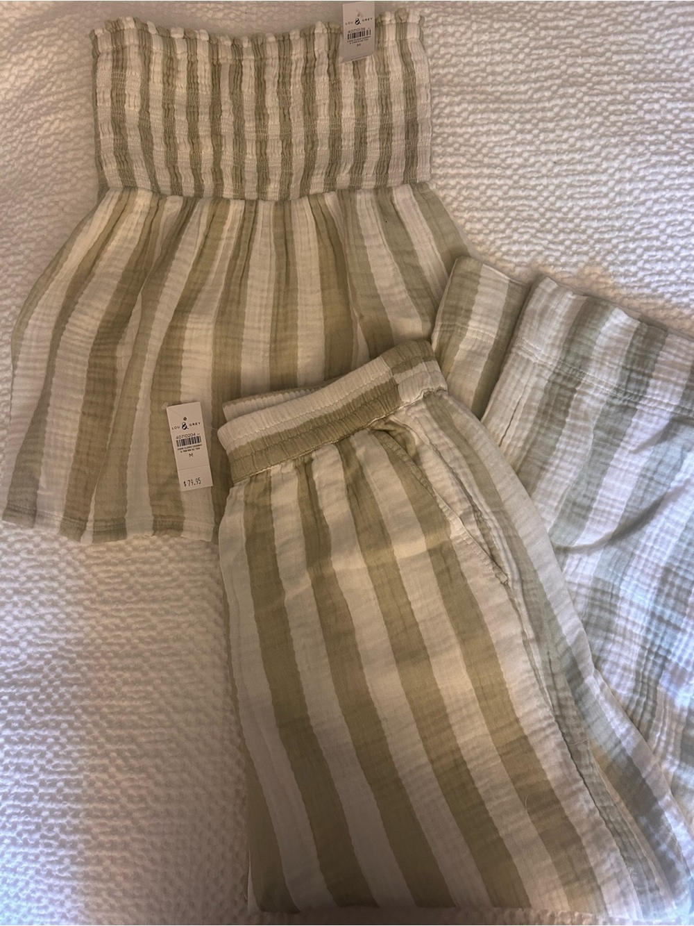 Lou & Grey Light Green and White Striped pant and tube top set